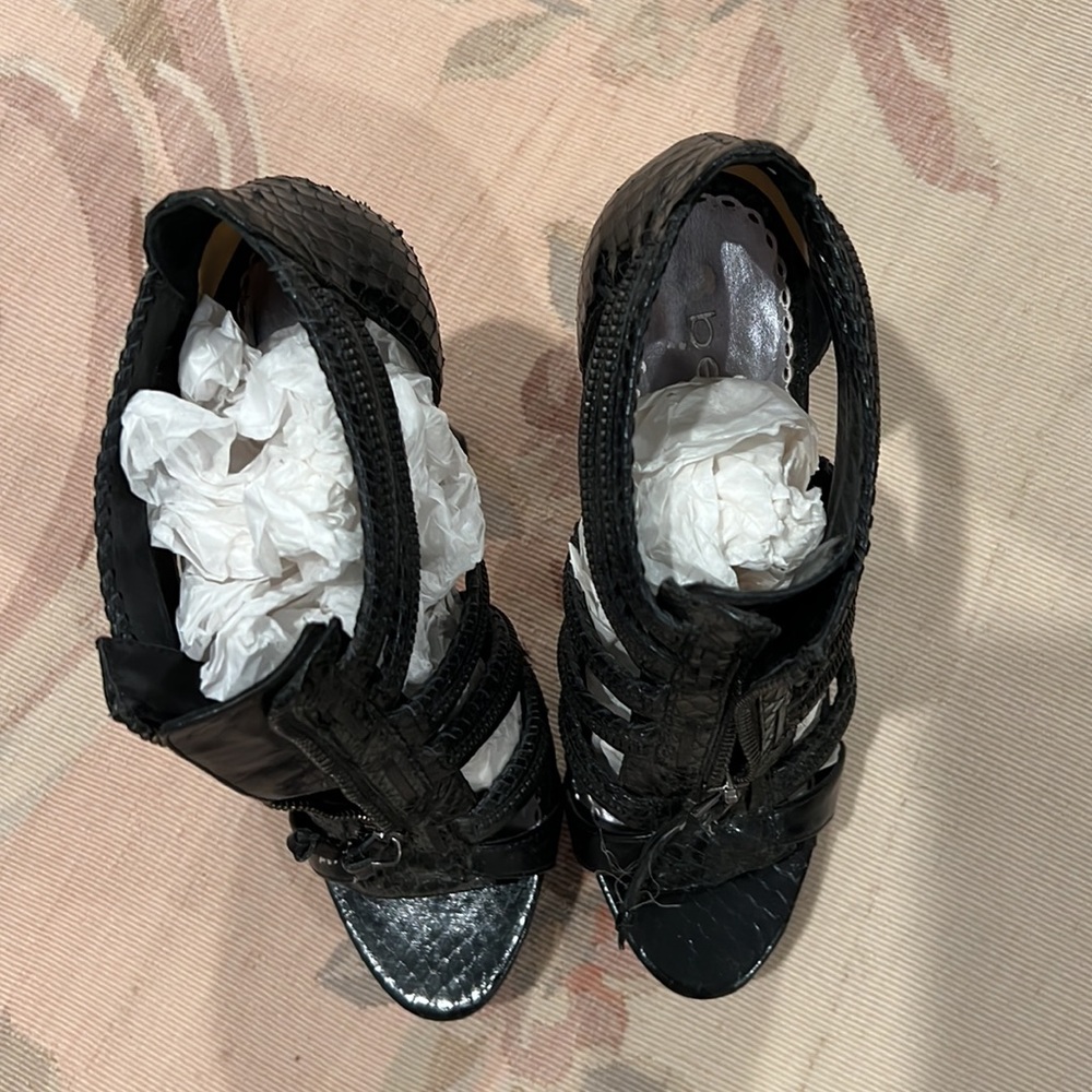 Bebe Snakeskin Print Black Python, All Leather In… - image 3